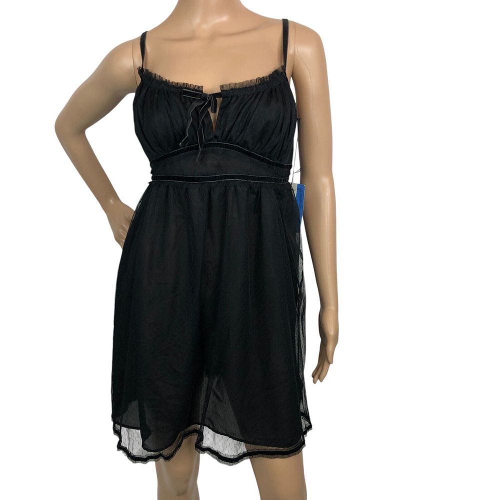 Vera Wang Sheer Black Mesh Babydoll Lingerie Dress Whimsigoth‎ Witchy Y2K Size M